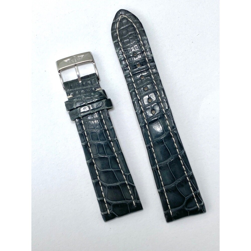 Breitling Black Charcoal Grey Watch Strap Croco Alligator Leather Buckle 22 - 18